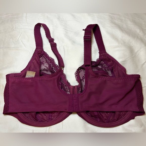 Elomi Charley Purple Stretch Lace & Mesh Plunge Bra Racerback Opt brand size 42G - Picture 4 of 14